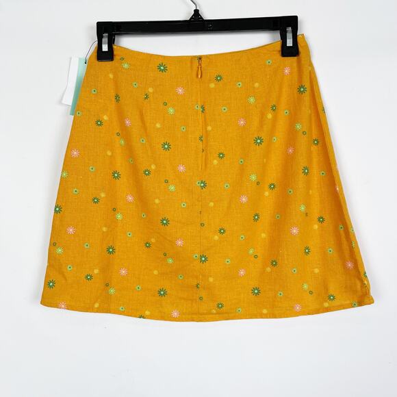 Abound Nordstrom Linen Blend Mini Skirt XS Orange Print Asterisk Floral NWT - Picture 6 of 7